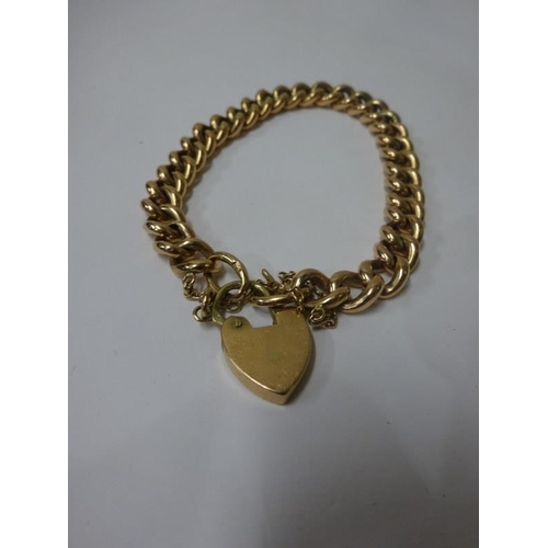 196 - 9ct rose gold bracelet with heart shaped lock. 17 grams.