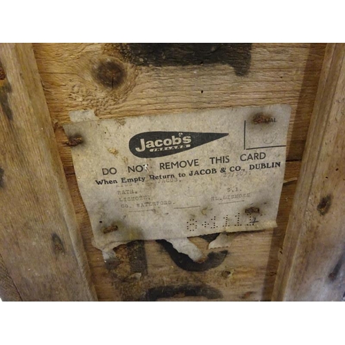 207 - Old Jacobs biscuit box and timber wheelbarrow with metal banded wheel. (2)