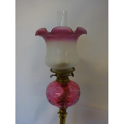 24 - Tall brass floor oil lamp.