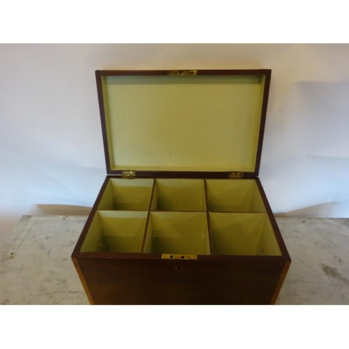 245 - A neat size antique inlaid mahogany 6 bottle cellarette with brass carrying handles. W. 46cm, D. 29c... 