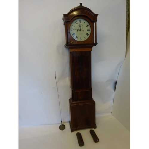 247 - An 19th century inlaid mahogany cased long cased clock having circular white dial by Evans, Cork.