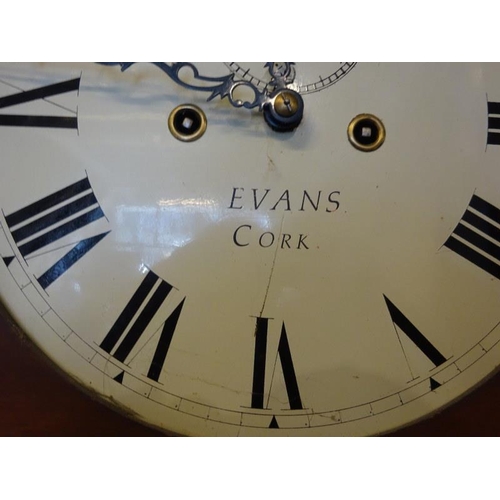 247 - An 19th century inlaid mahogany cased long cased clock having circular white dial by Evans, Cork.