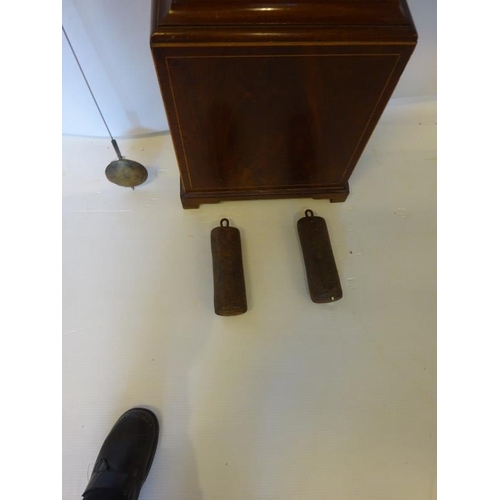 247 - An 19th century inlaid mahogany cased long cased clock having circular white dial by Evans, Cork.