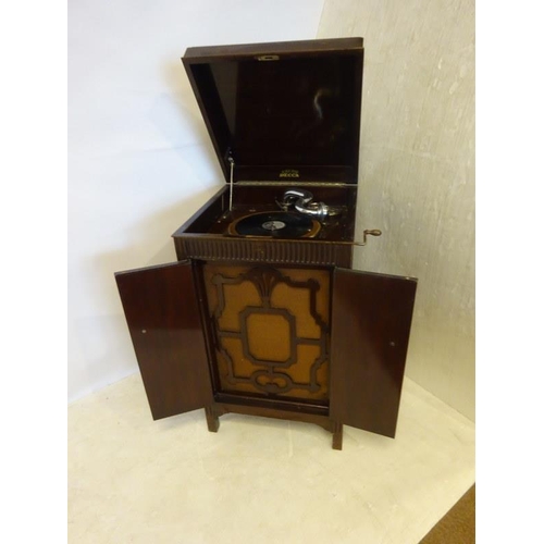 27 - An Edwardian mahogany gramophone cabinet. W. 50cm, D. 50cm, H. 90cm.