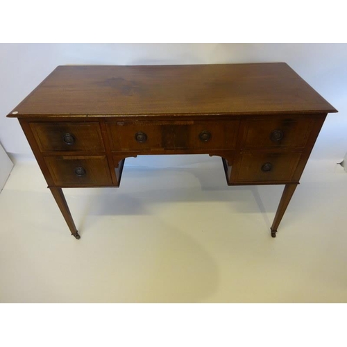 30 - Edwardian inlaid mahogany sideboard fitted with five drawers and raised on tapered legs. W. 122cm, D... 