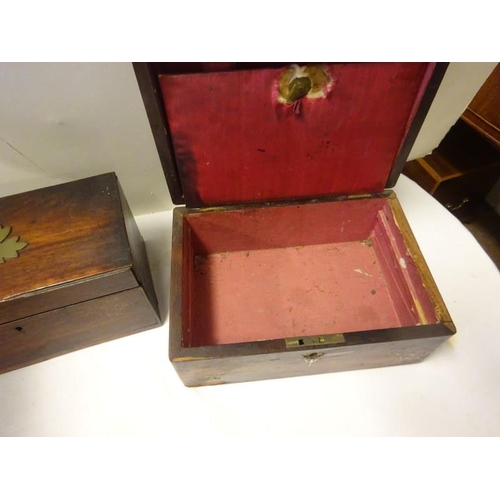 340 - A Victorian jewellery box with mother of pearl inlay and a tea caddy, as found.