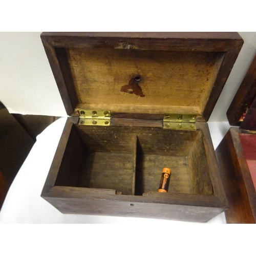 340 - A Victorian jewellery box with mother of pearl inlay and a tea caddy, as found.