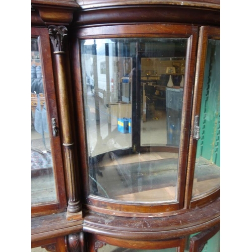 50 - Old Chemist shop cabinet as found. H. 174cm, D. 25cm, W. 240cm approx.  (Shelves missing)