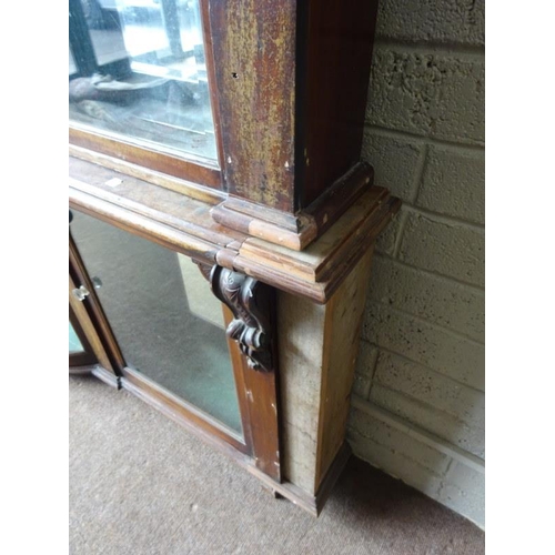 50 - Old Chemist shop cabinet as found. H. 174cm, D. 25cm, W. 240cm approx.  (Shelves missing)