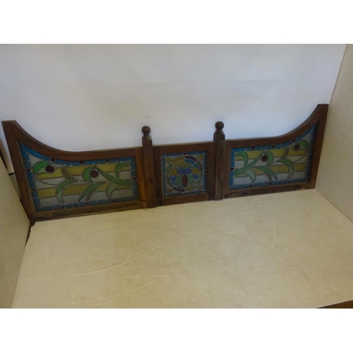 71 - Three long timber framed and stain glass dividers and one short divider. (Probably from a pub) L. 24... 