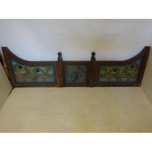 71 - Three long timber framed and stain glass dividers and one short divider. (Probably from a pub) L. 24... 