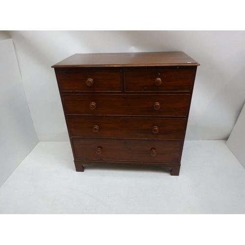 83 - Victorian mahogany chest of two short and three long drawers raised on bracket feet. W. 106cm, H. 10... 