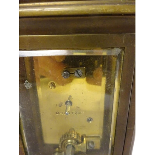 9 - Antique French brass carriage clock and key. As found.