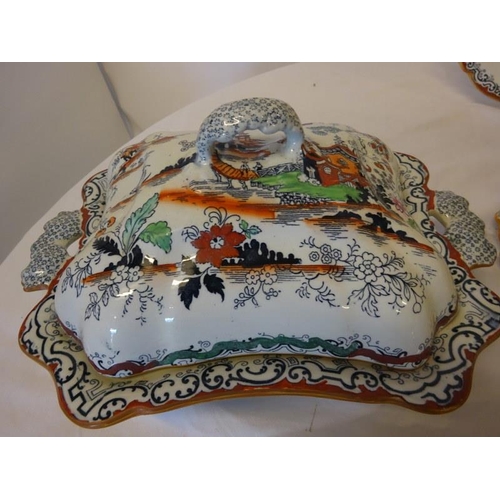 97 - A lot of Victorian Ashworth china tureens and platters.