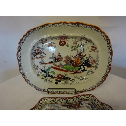 97 - A lot of Victorian Ashworth china tureens and platters.