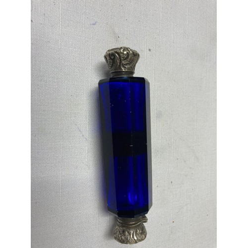 333 - Victorian double end blue glass perfume bottle.