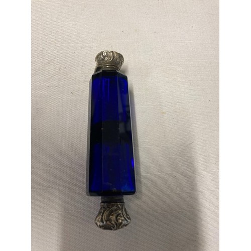 333 - Victorian double end blue glass perfume bottle.