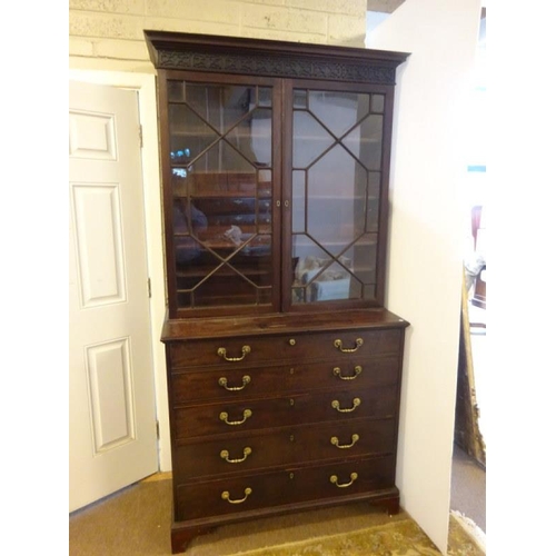 105 - Georgian mahogany secretaire bookcase, the upper section having decorative cornice over sectioned gl... 