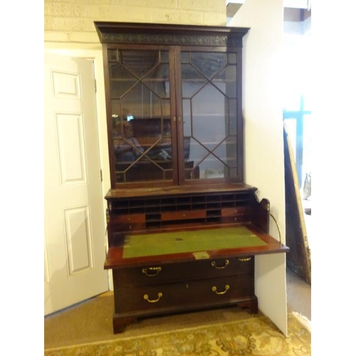 105 - Georgian mahogany secretaire bookcase, the upper section having decorative cornice over sectioned gl... 