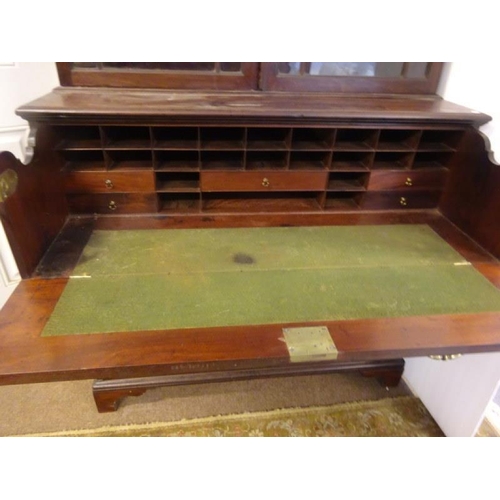 105 - Georgian mahogany secretaire bookcase, the upper section having decorative cornice over sectioned gl... 