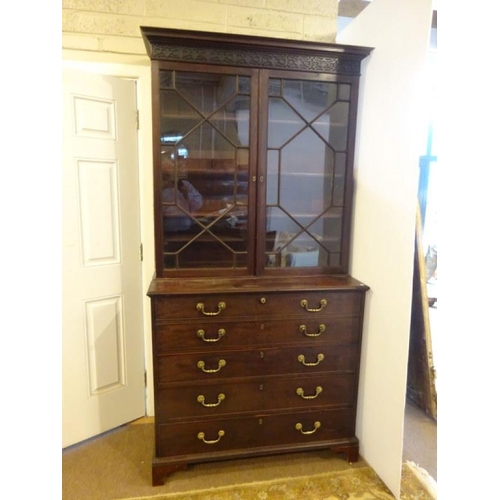 105 - Georgian mahogany secretaire bookcase, the upper section having decorative cornice over sectioned gl... 