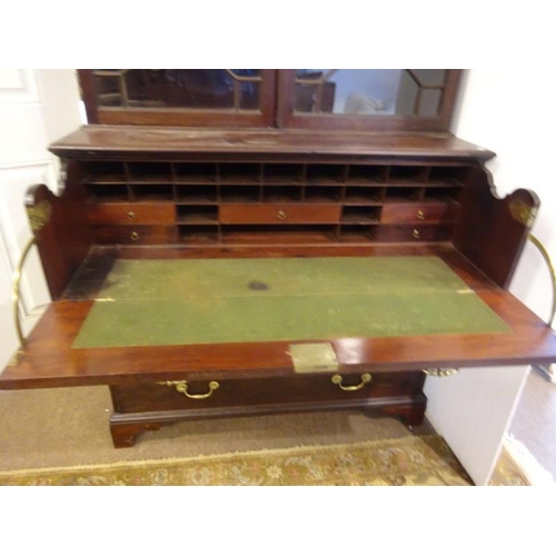 105 - Georgian mahogany secretaire bookcase, the upper section having decorative cornice over sectioned gl... 