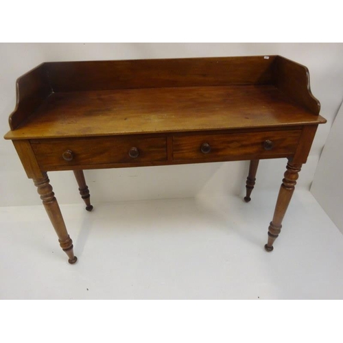 107 - Victorian mahogany tray back table fitted with 2 drawers. W. 123cm, D. 50cm, H. 96cm approx.