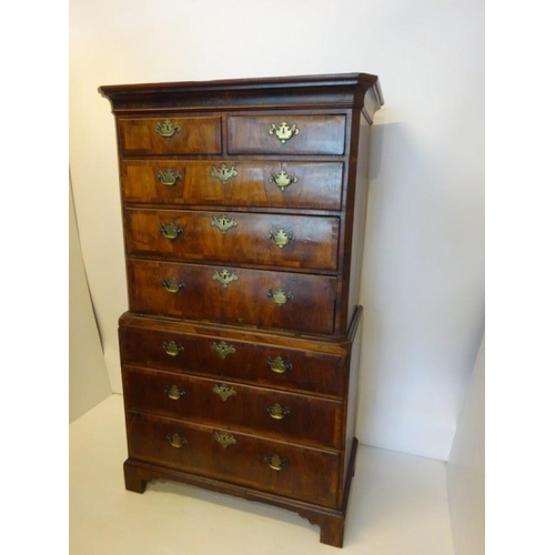 108 - A good early Georgian walnut chest on chest, the upper section fitted with 2 short & 3 long drawers,... 