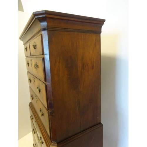 108 - A good early Georgian walnut chest on chest, the upper section fitted with 2 short & 3 long drawers,... 