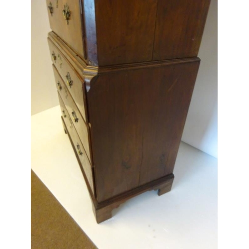 108 - A good early Georgian walnut chest on chest, the upper section fitted with 2 short & 3 long drawers,... 