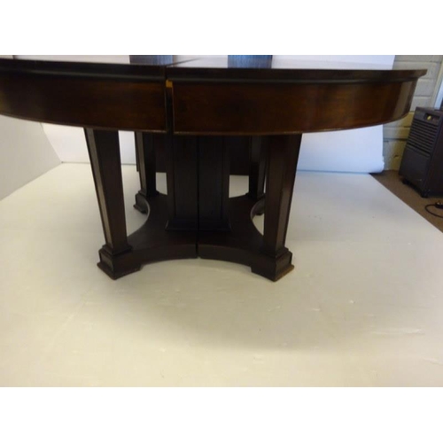 110 - A fine large antique circular mahogany dining table on centre pod support with 2 additional leaves. ... 