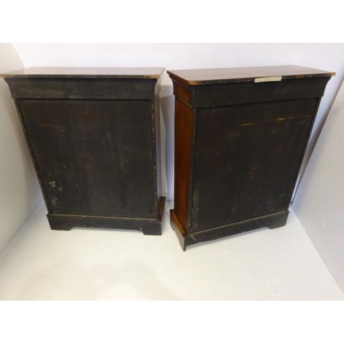 120 - A good pair of Victorian walnut and marquerty inlaid side cabinets having shaped doors and plinth ba... 