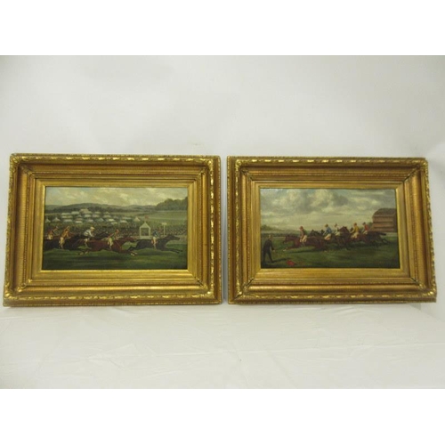 121 - J. Howard (mid 19th cen. British school)
The Start and the Finish,
Pair of oil paintings on canvas h... 