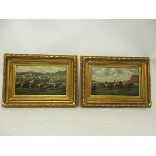 121 - J. Howard (mid 19th cen. British school)
The Start and the Finish,
Pair of oil paintings on canvas h... 