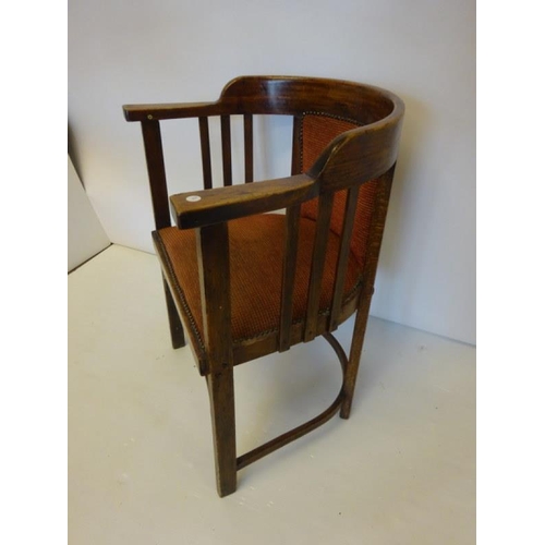 13 - Old oak framed tub shaped chair.