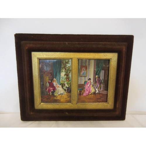 133 - Pair of 19th century German gilt framed porcelain plaques both with painted scenes of interiors with... 