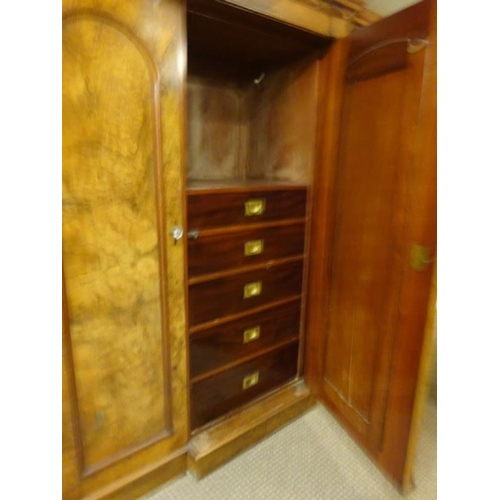 159 - Good Victorian walnut breakfront wardrobe with nicely fitted interior. W. 185cm, H. 215cm, D. 75cm a... 