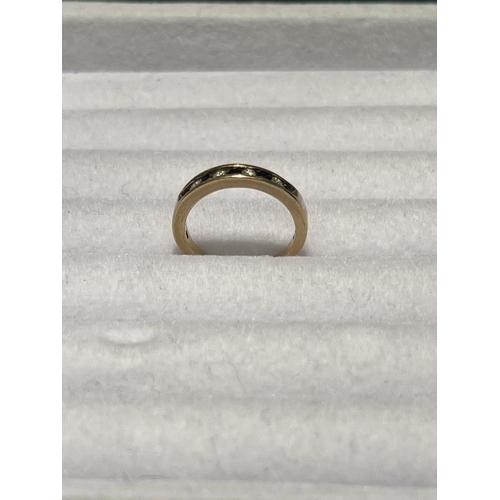 177 - 9ct yellow gold diamond and sapphire half eternity ring. Size N/O.