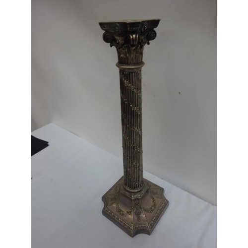 206 - A fine antique Sheffield plated tall oil lamp column, the column and shaped base decorated with swag... 