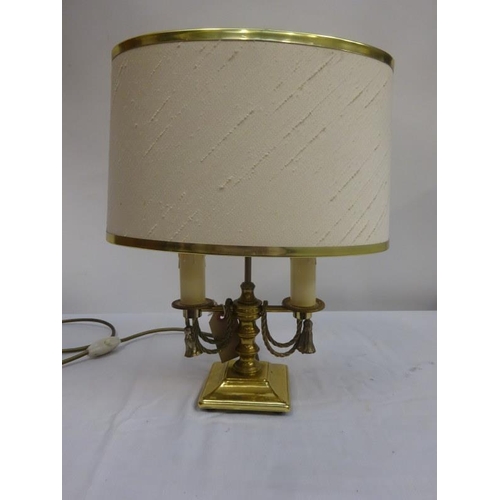 221 - Decorative brass side lamp and shade.