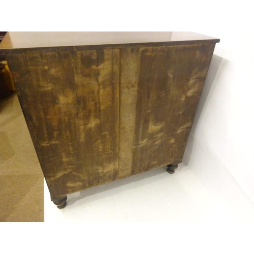 233 - Antique mahogany chest of 2 short and 3 long drawers raised on turned legs. W. 107cm, D. 50cm, H. 11... 