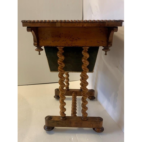 235 - A good early Victorian maple wood ladies workbox, the rectangular top with rope edge border and inla... 