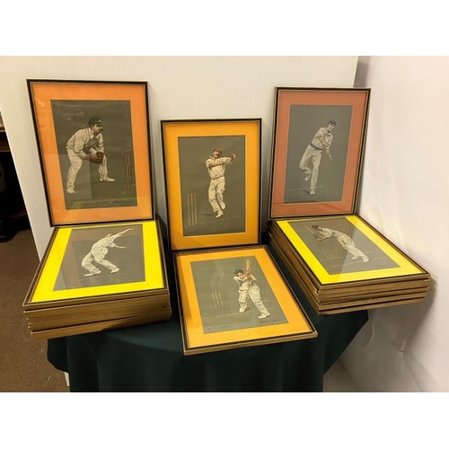 238 - A good set of 20 framed cricket prints. 38cm x 25cm.