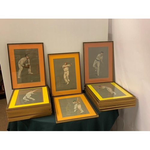 238 - A good set of 20 framed cricket prints. 38cm x 25cm.