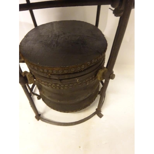 249 - A rare old 19th century portable forge complete with handle and shovel. H. 95cm, Diameter 50cm.