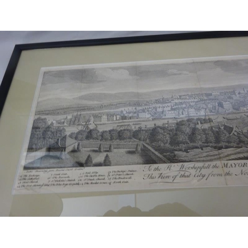 251 - Cork interest - Large detailed 18th century engraving of the City of Cork, circa 1760 in very good c... 