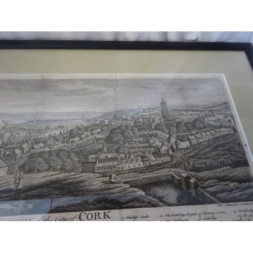 251 - Cork interest - Large detailed 18th century engraving of the City of Cork, circa 1760 in very good c... 