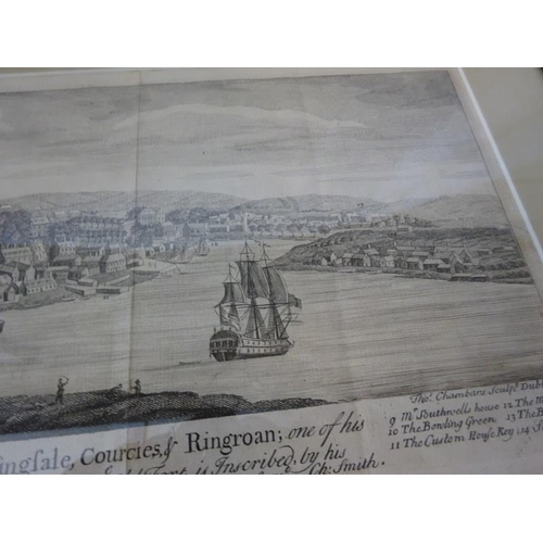 252 - Kinsale interest- An 18th century detailed engraving of Kingsale. Circa 1760. 19cm x 50cm.