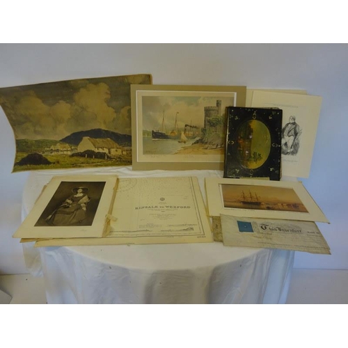 272 - Quantity of loose prints - including Blackrock Castle, Cork by J. W. Carey, a paper mache blotter an... 