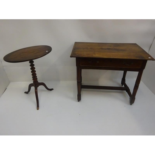 282 - Antique oak side table fitted with a drawer and a mahogany wine table on tripod. (2)